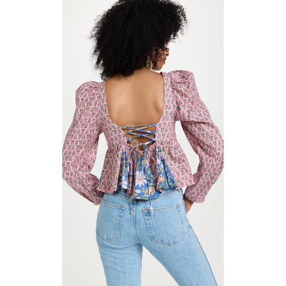 Alix of Bohemia Printed L/S Top with Lace up Back, size Small - Picture 2 of 15